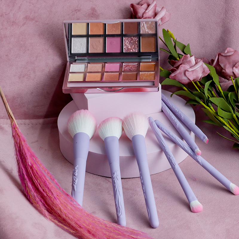 Purple 7pcs makeup brush set