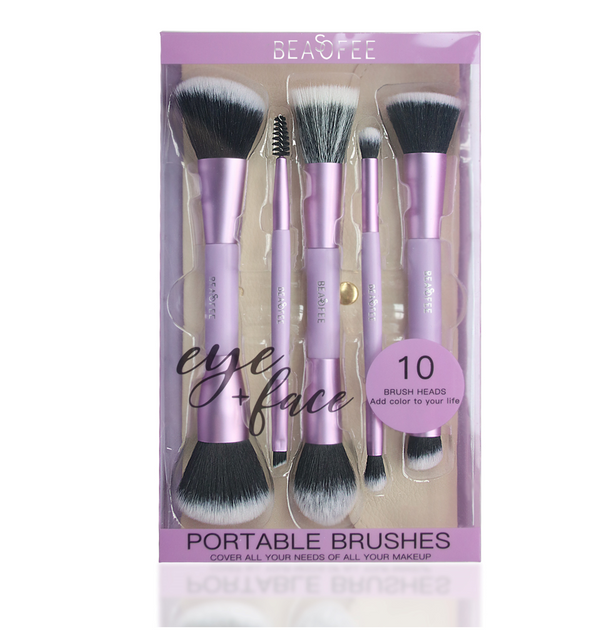 Purple Double End Sided Eyebrow Blending Makeup Brush Set Foundation Dual Ended Makeup Brush With Bag