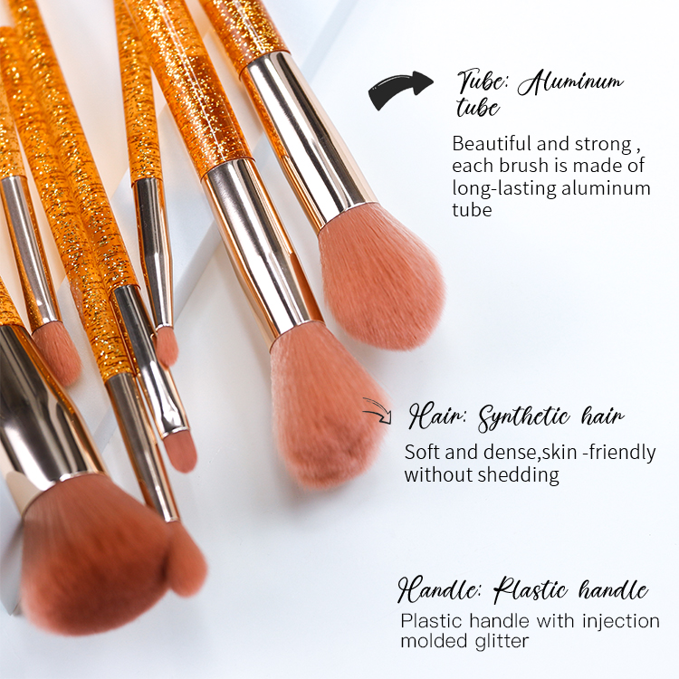 High Quality Orange Plastic Bling Handle Makeup Brush Set
