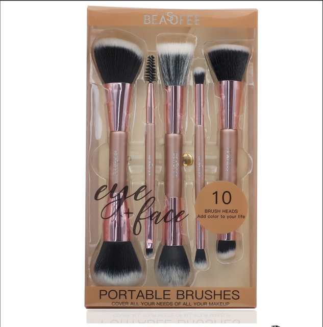 Private label rose gold dual ended makeup brush wood handle double head makeup brushes set with case