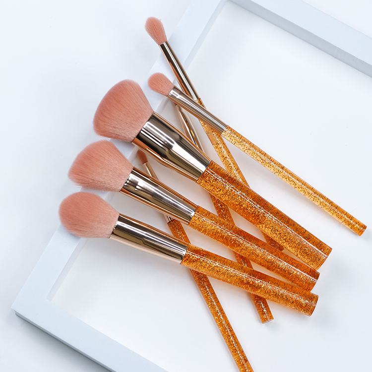 High Quality Orange Plastic Bling Handle Makeup Brush Set