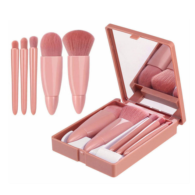 Top Sale Cosmetic Mirror Nylon Soft Hair Pink Cute Short Brush Sets 5 Pcs Makeup Brushes Sets For Young Girls